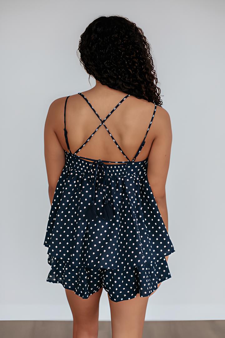 Navy Polka Romper