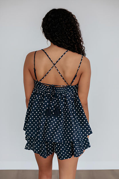 Navy Polka Romper